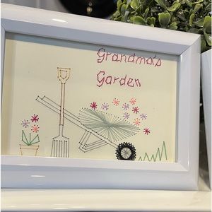 Mom/ gramma’s garden hand embroidery picture in frame